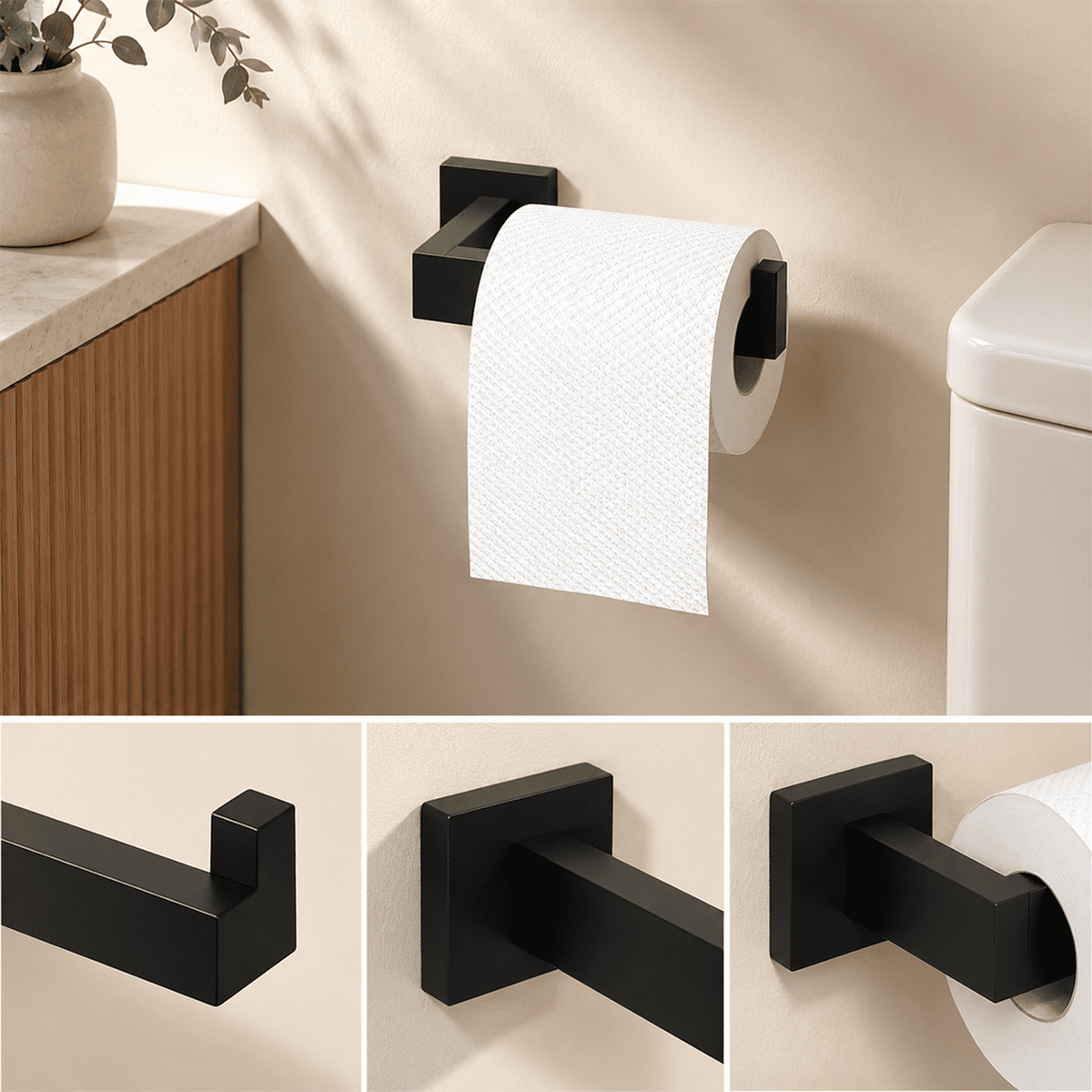 Five-Piece Matte Black Bathroom Hardware Set with 23.6-Inch Towel Bar - Image 6