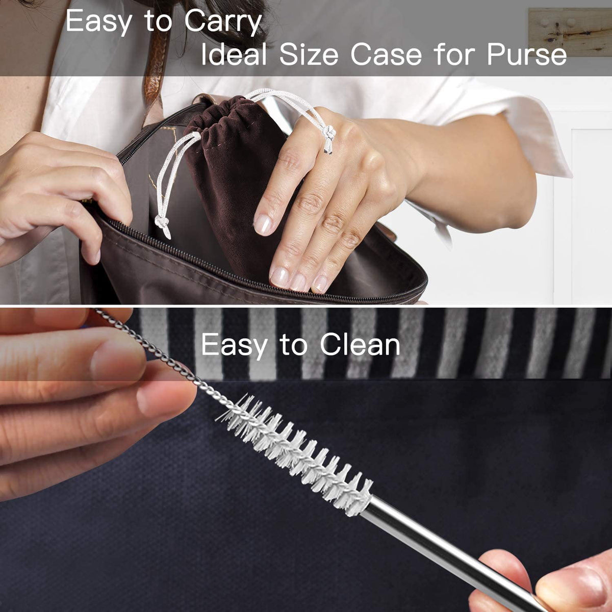 Reusable Stainless Steel Straw Set with Silicone Tips, Brushes and Travel Pouch - Image 6