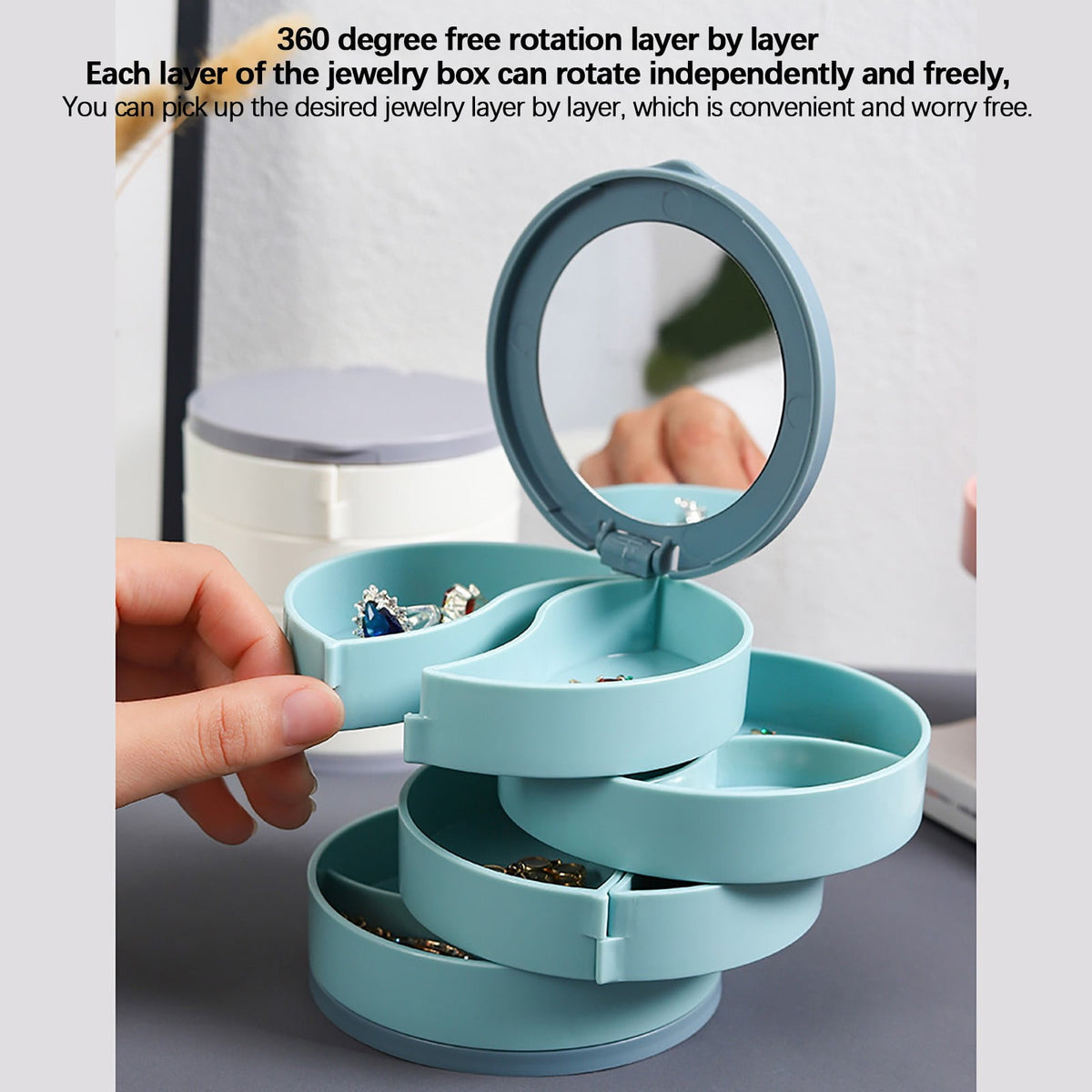 Rotating Earring Box with Tiered Compartments for Studs, Hoops and Small Jewelry - Image 5