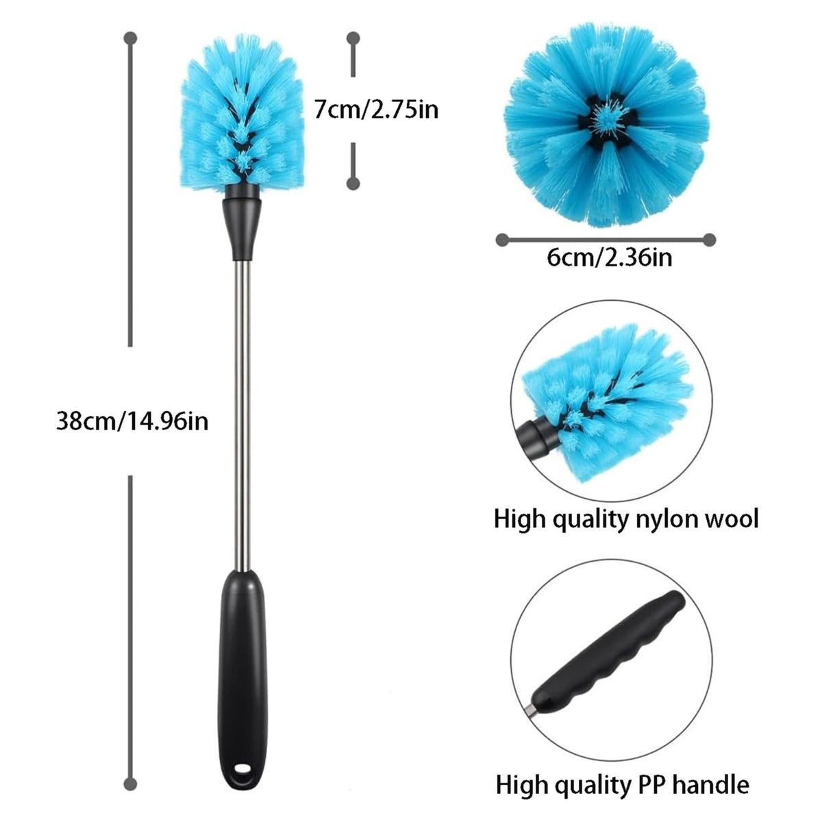 Long-Handled Bottle Brush with 15-Inch Stainless Steel Stem and Grip Handle - Image 2
