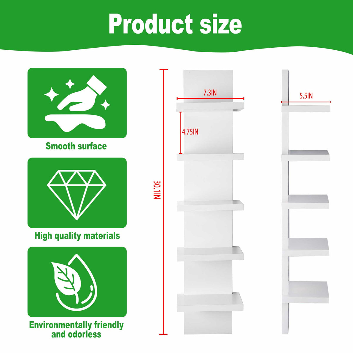 Five-Tier Floating Wall Shelf, 31 Inches Long for Books and Small Decor - Image 5