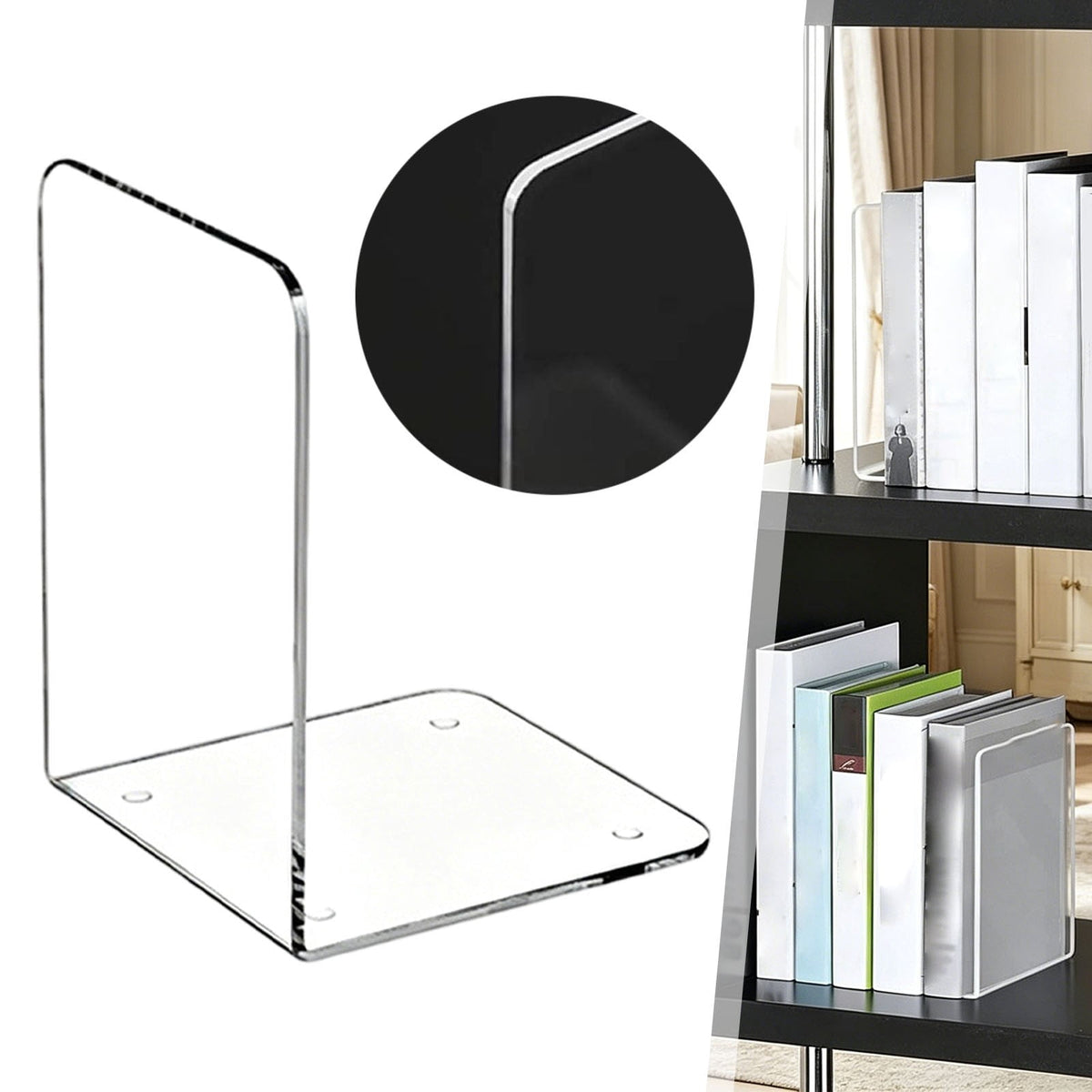Clear Acrylic Bookend with Non-Slip Pads, 3.94 Inches on Every Side - Image 2