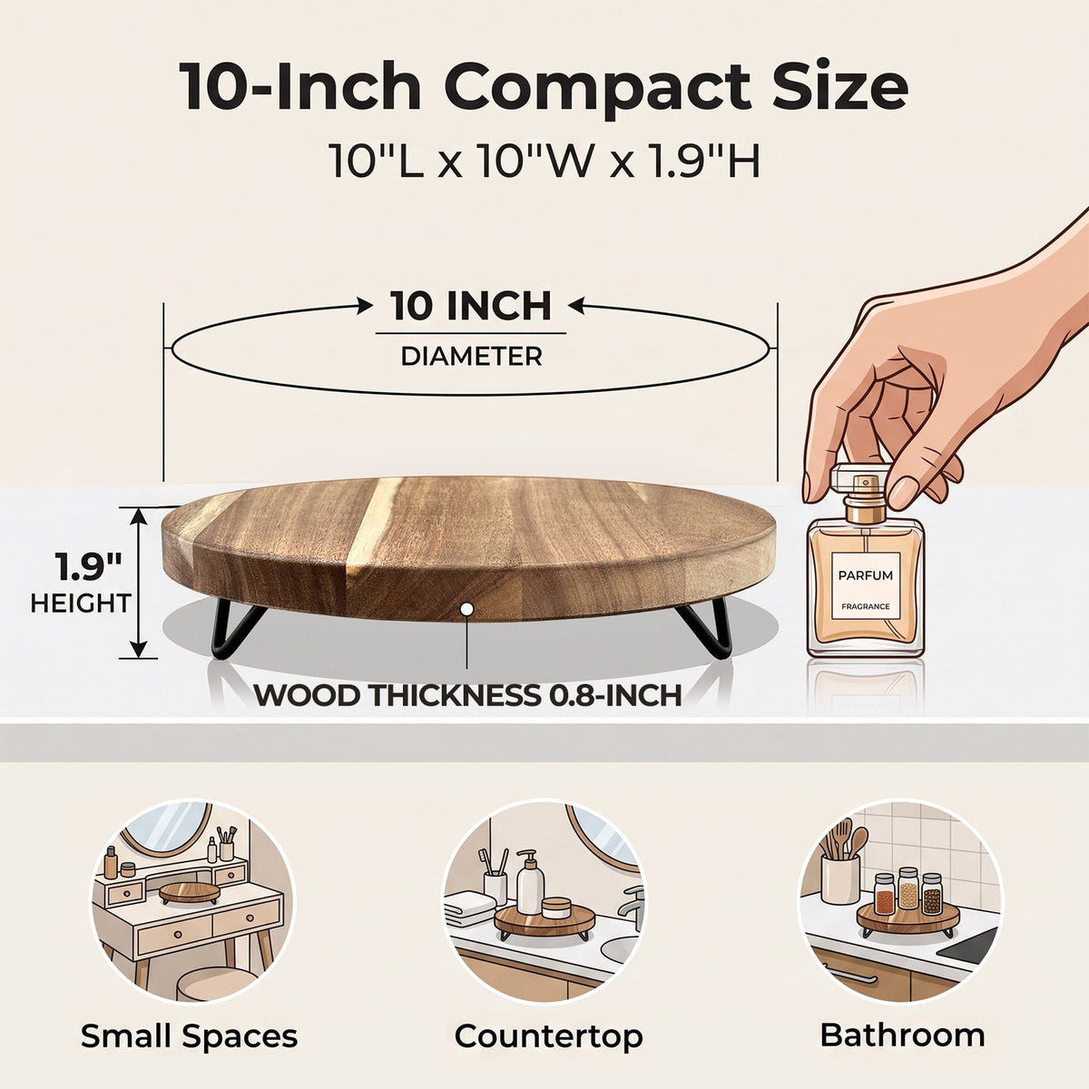 Round Acacia Wood Riser Tray, 10-Inch Pedestal for Counter Display - Image 4
