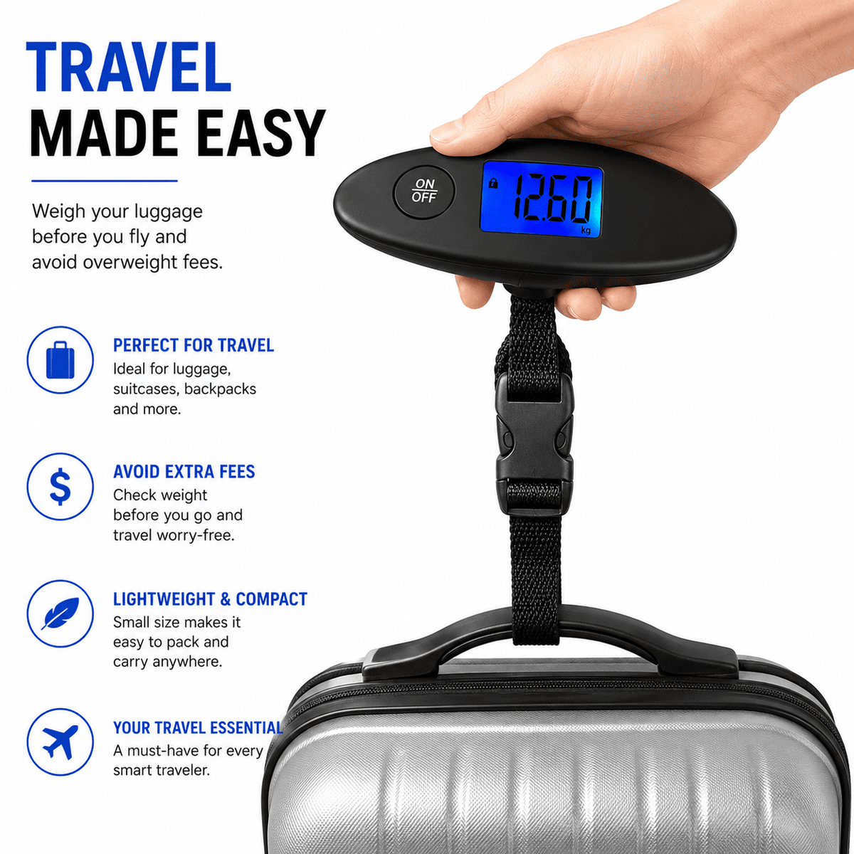 Digital Hanging Luggage Scale with Backlit Display, Weighs up to 88 lb - Image 3