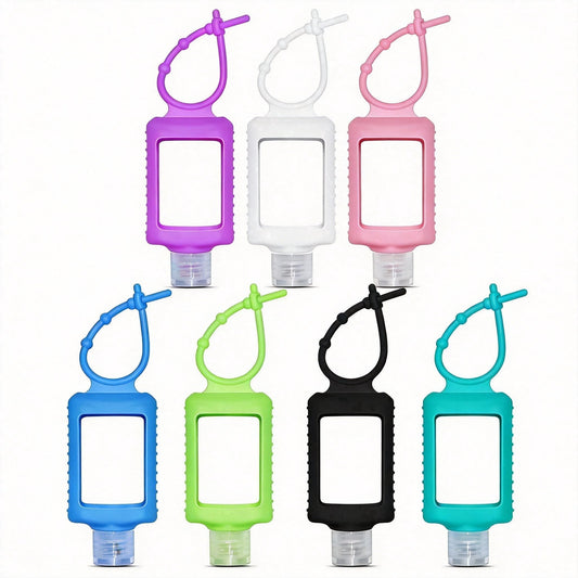 Refillable 2 oz Travel Bottles, Set of Seven with Silicone Sleeves and Flip Caps