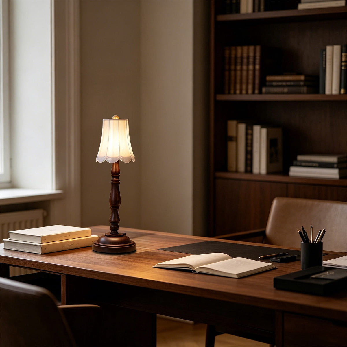Retro Table Lamp with Pleated Shade, 7.28 Inches Tall and Warm LED Light - Image 2