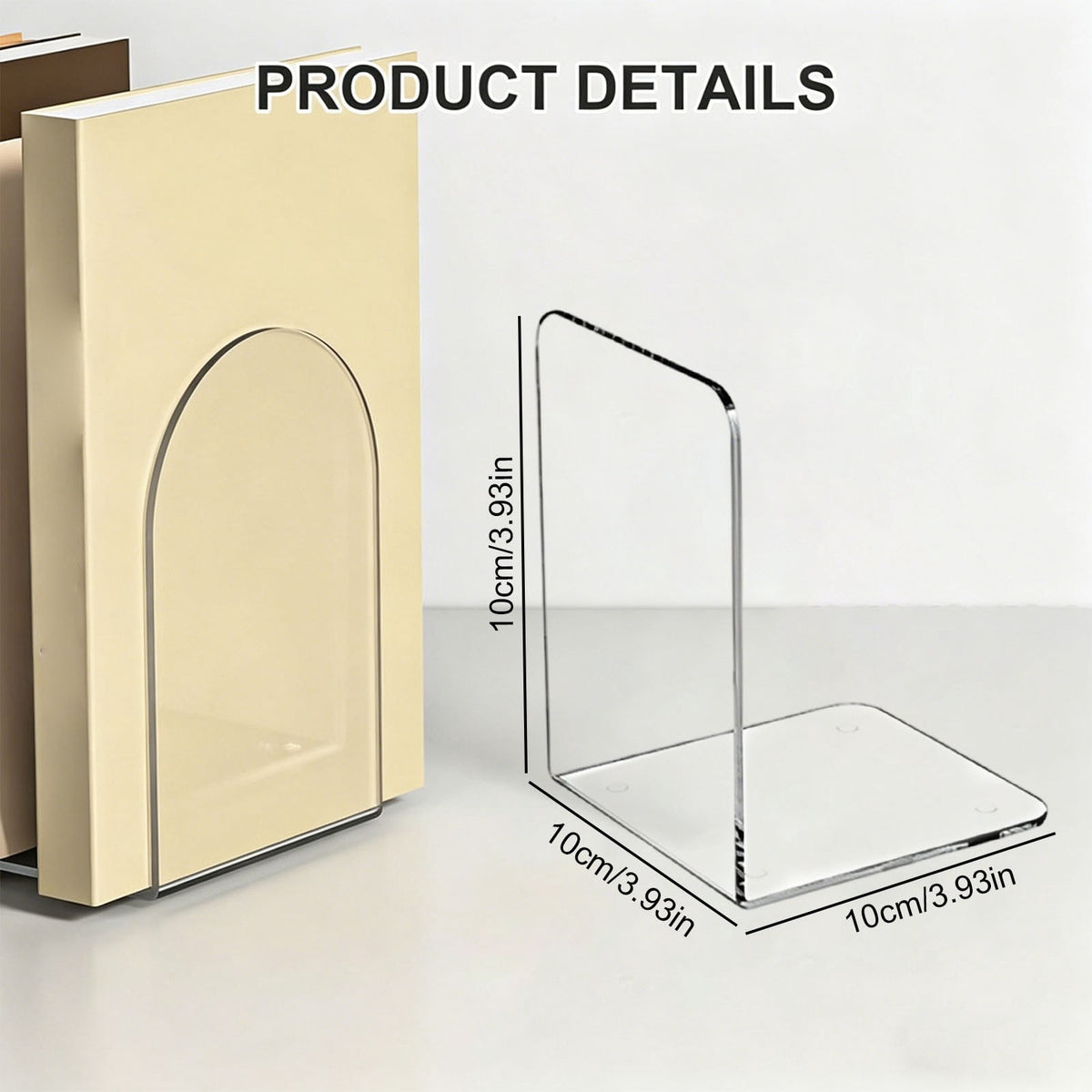 Clear Acrylic Bookend with Non-Slip Pads, 3.94 Inches on Every Side - Image 3