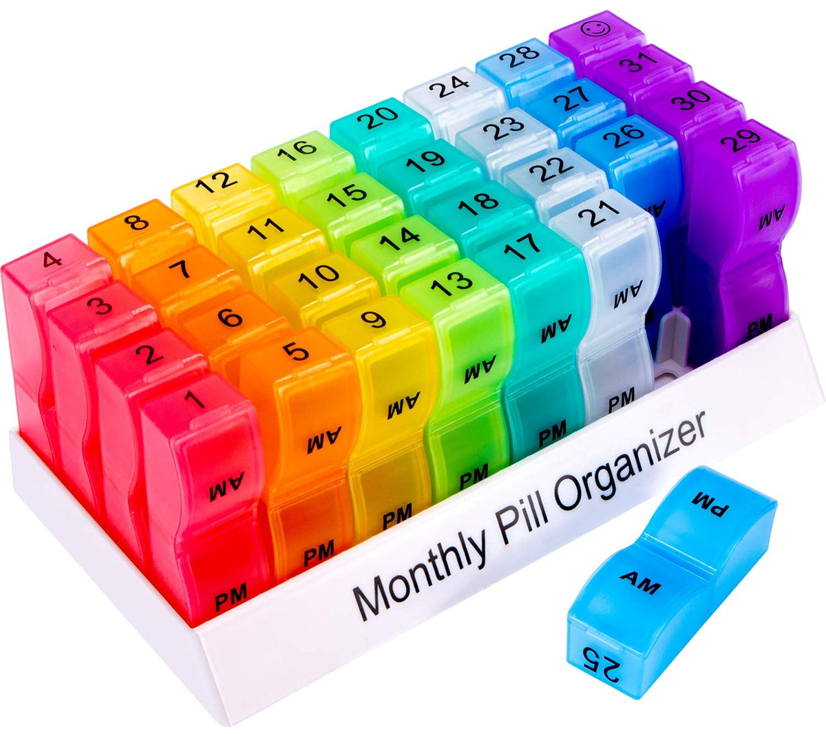 Monthly Pill Organizer with Morning and Evening Compartments for 31 Days