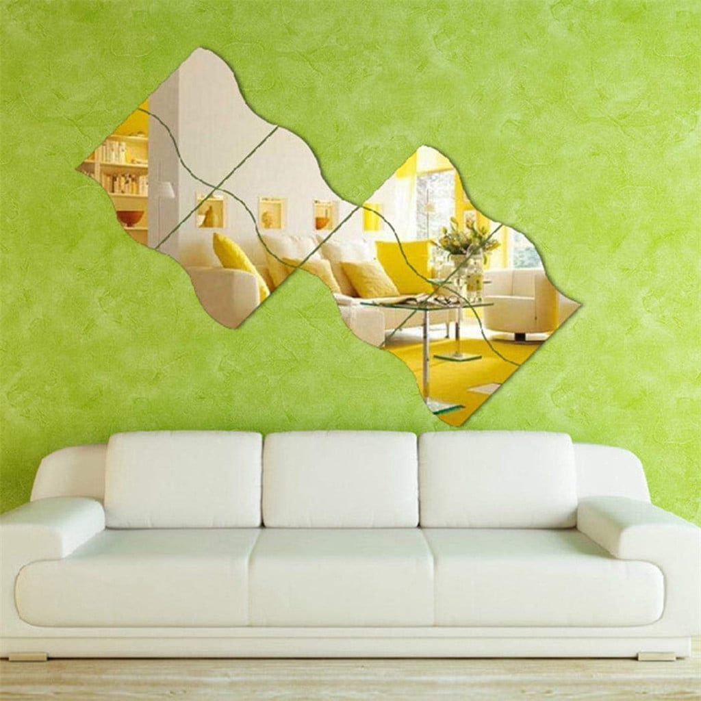 Wavy Acrylic Mirror Wall Stickers, Six Frameless Panels at 4.7 by 3.9 Inches - Image 3