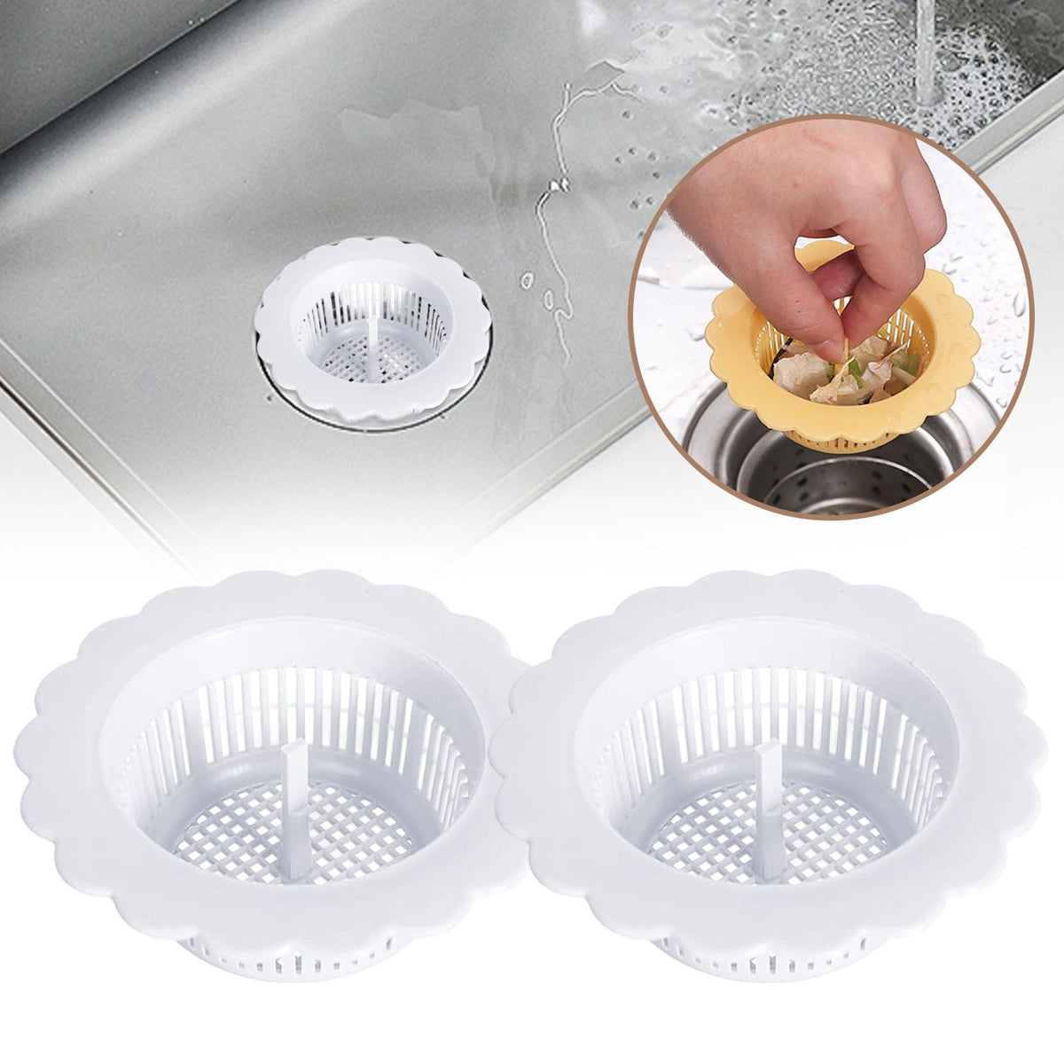 Universal Drain Strainer Baskets, Two-Pack with Lift Handle for Sink or Tub - Image 2