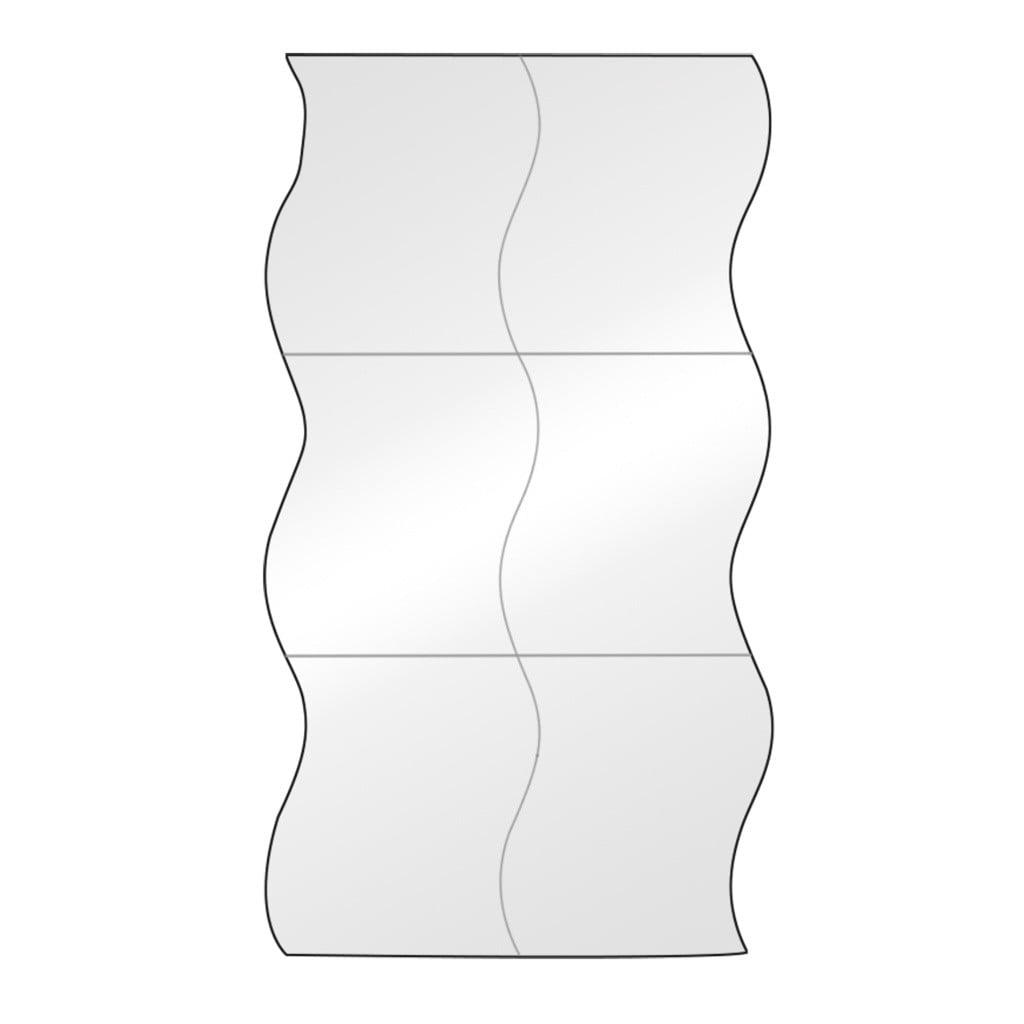 Wavy Acrylic Mirror Wall Stickers, Six Frameless Panels at 4.7 by 3.9 Inches