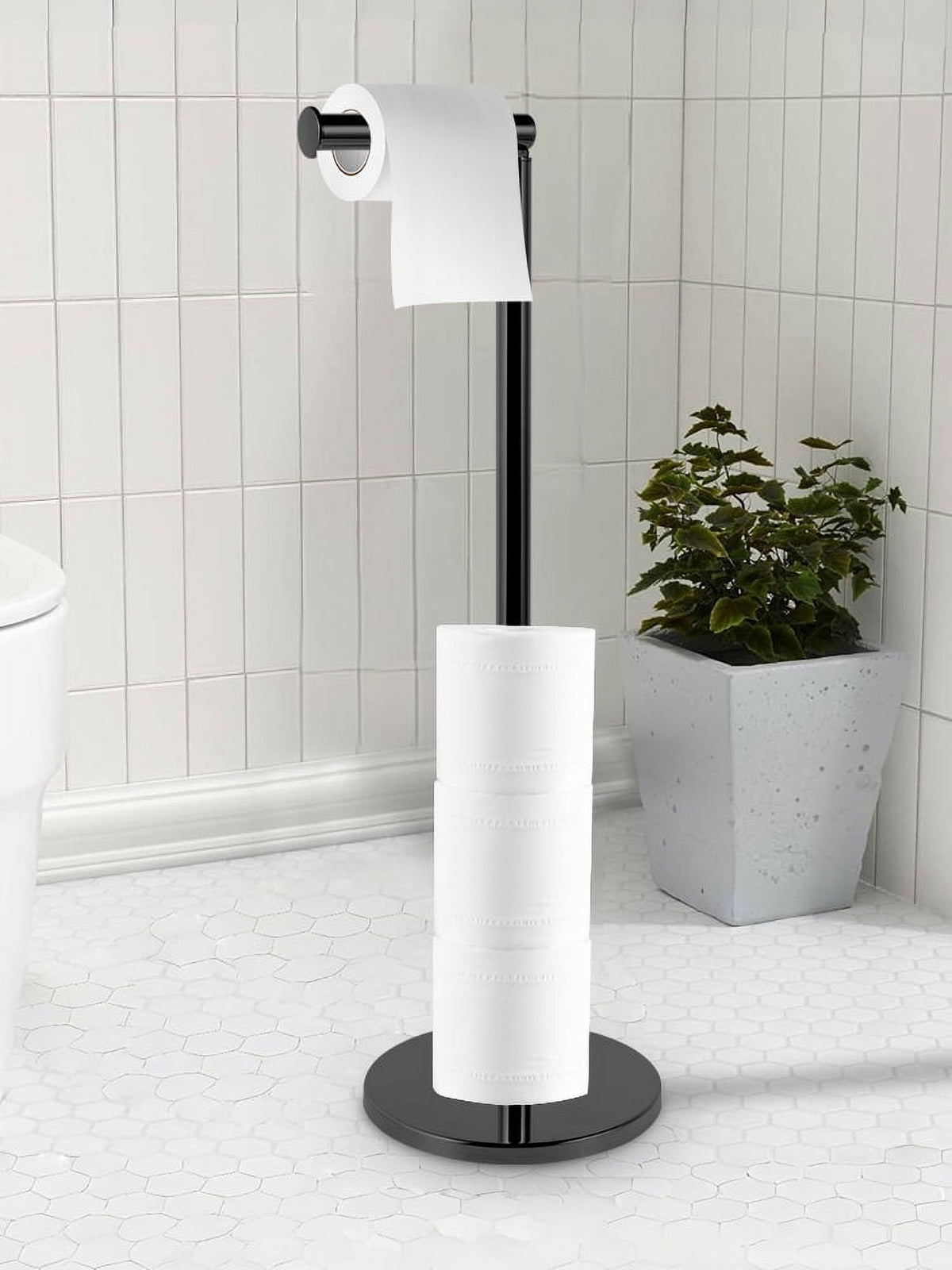 Free-Standing Toilet Roll Holder with Top Shelf in Polished Stainless Steel - Image 6