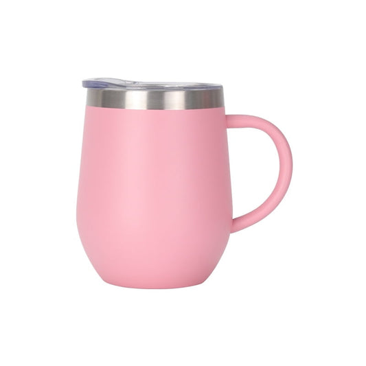 Insulated 12 oz Coffee Mug with Handle and Sliding Lid, Double-Wall Steel