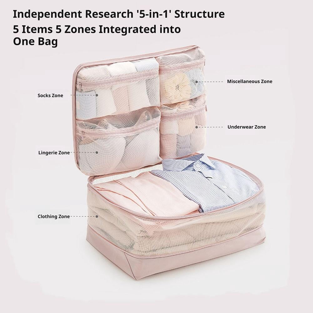 Five-in-One Compression Packing Cube with Four Mesh Lid Pockets and Hanging Loop - Image 6