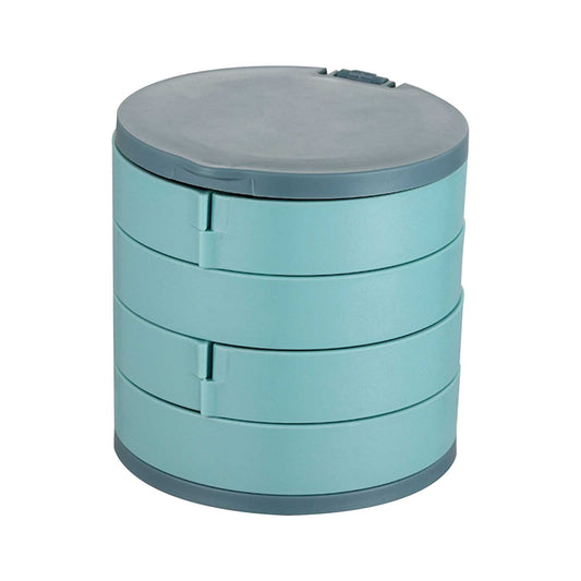 Rotating Earring Box with Tiered Compartments for Studs, Hoops and Small Jewelry