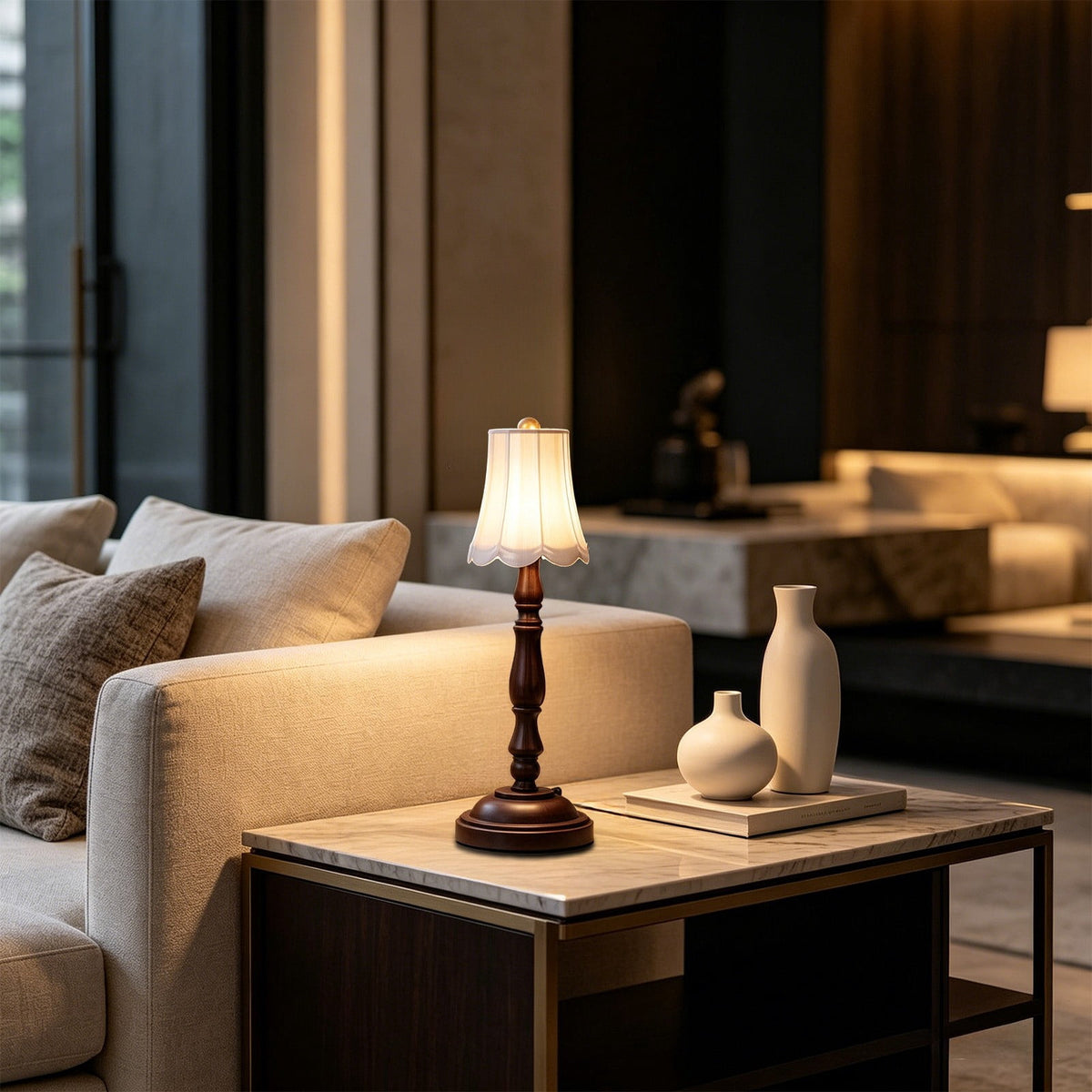 Retro Table Lamp with Pleated Shade, 7.28 Inches Tall and Warm LED Light - Image 4