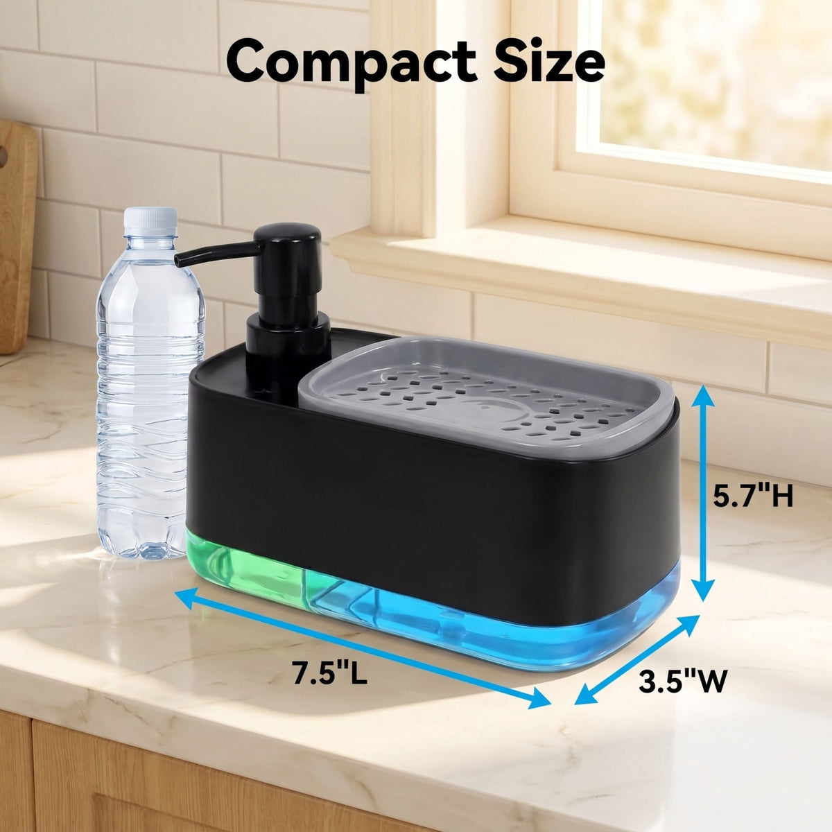 Dual Soap Dispenser with Built-In Sponge Tray for the Kitchen or Bathroom Sink - Image 3