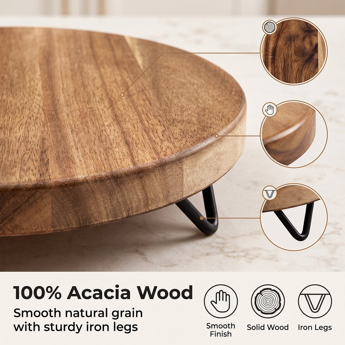 Round Acacia Wood Riser Tray, 10-Inch Pedestal for Counter Display - Image 6