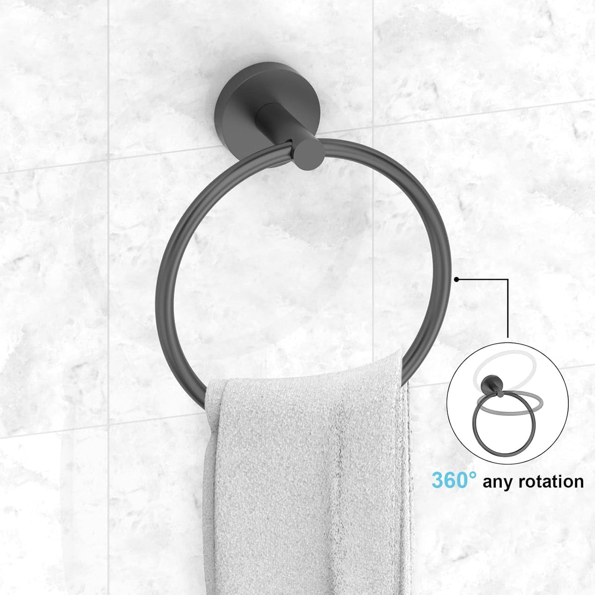 Seven-Piece Matte Black Bath Hardware Set with 16-Inch Towel Bar and Hooks - Image 2