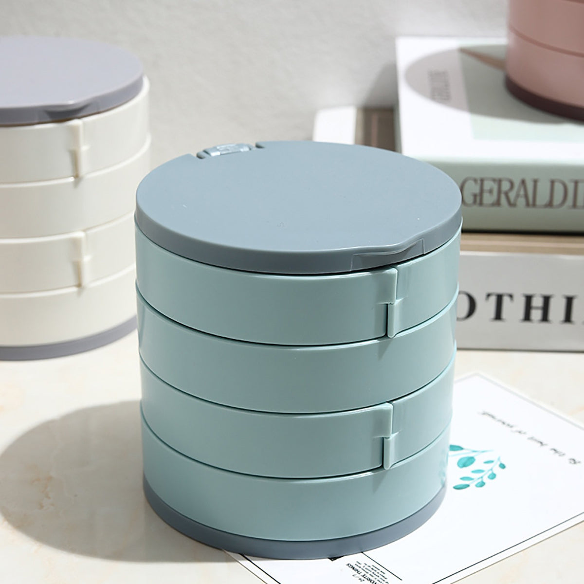 Rotating Earring Box with Tiered Compartments for Studs, Hoops and Small Jewelry - Image 3