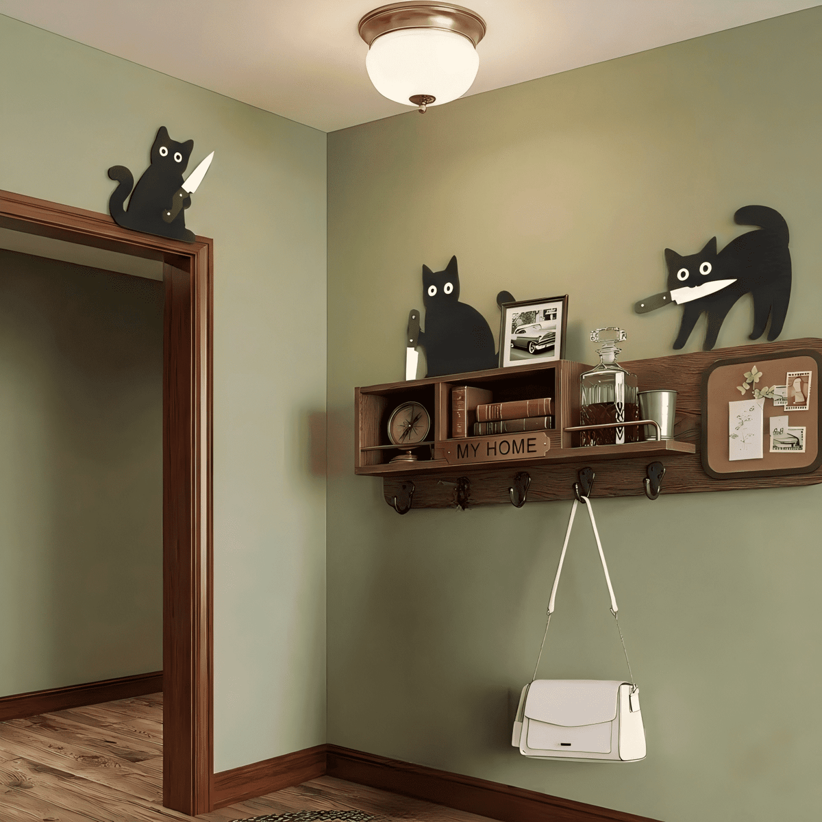 Wooden Black Cat Door-Corner Decorations, Set of Three at 8.6 Inches - Image 6