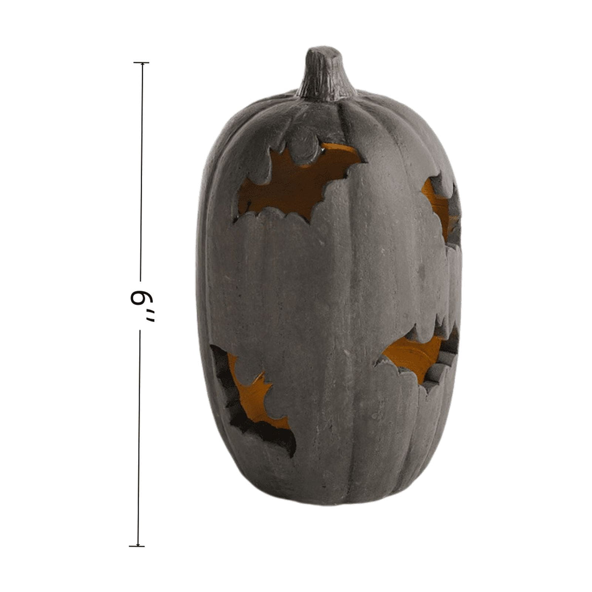 Weathered Resin Pumpkin Candle Holder with Cut-Out Bat Details - Image 3