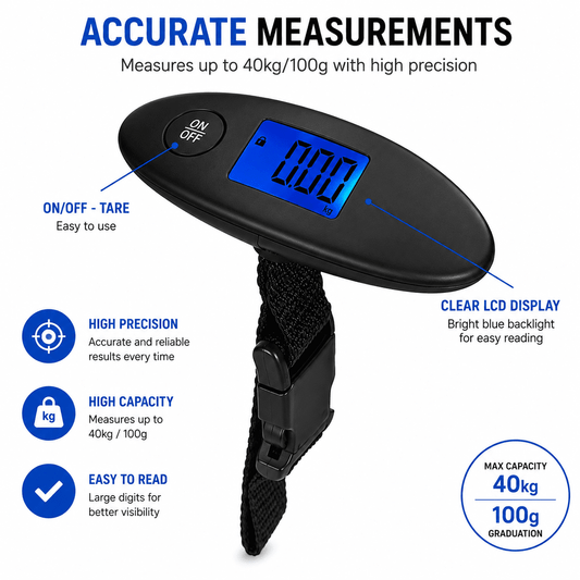 Digital Hanging Luggage Scale with Backlit Display, Weighs up to 88 lb - Image 2