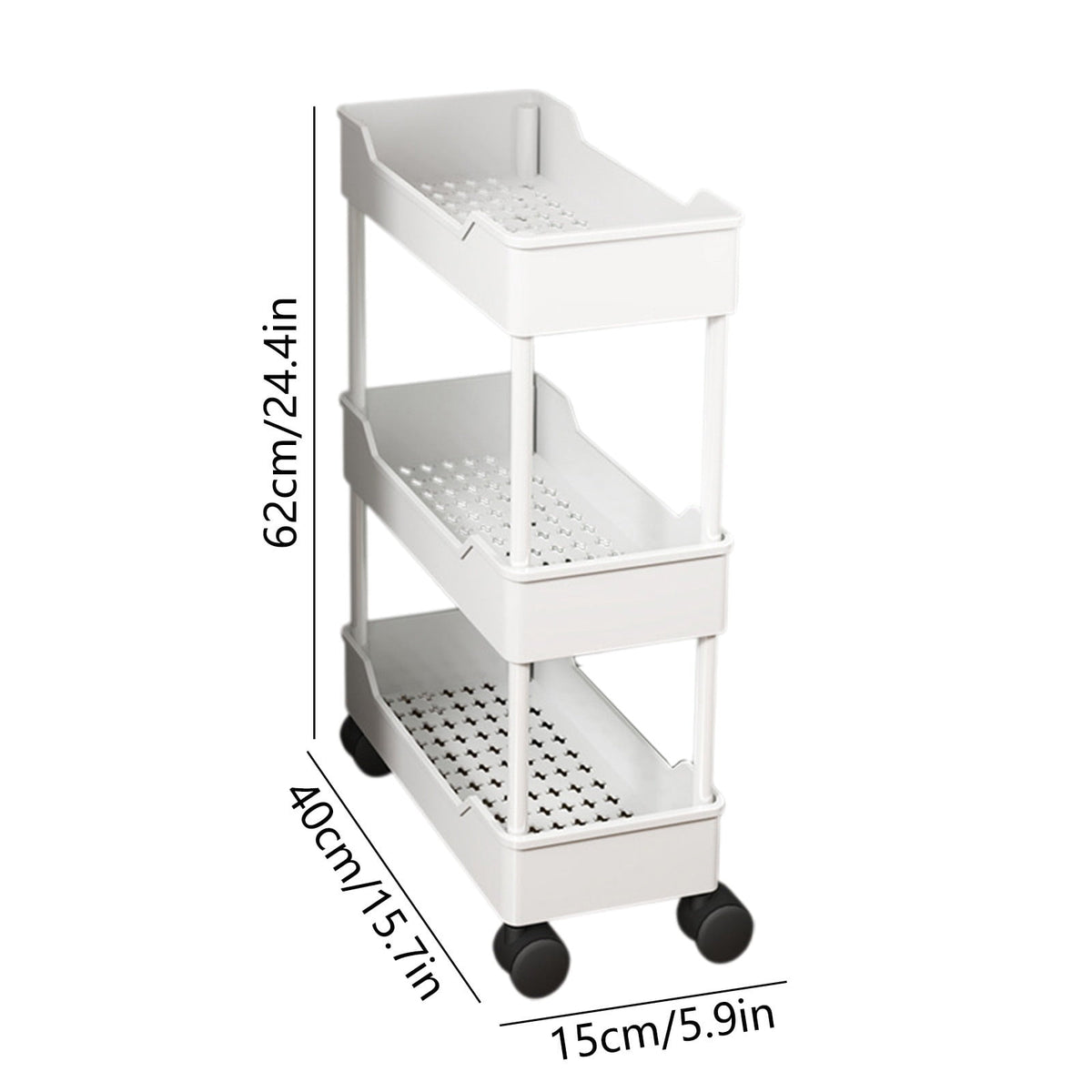 Slim Rolling Storage Cart, 5.9 Inches Wide with Braked Wheels and Tiered Baskets - Image 3