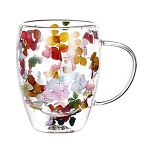 Double-Walled Glass Mug with Dried Flowers Set Between the Walls
