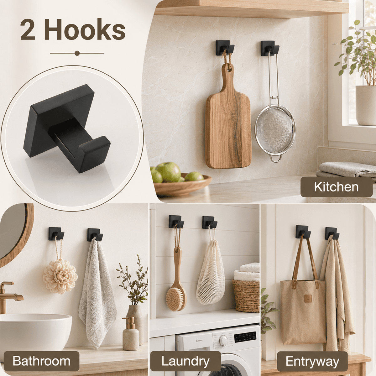 Five-Piece Matte Black Bathroom Hardware Set with 23.6-Inch Towel Bar - Image 2