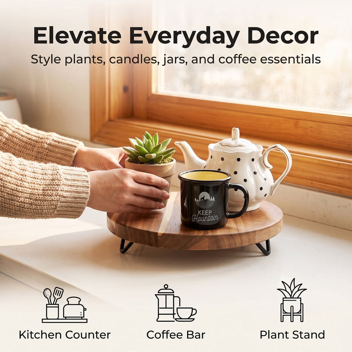 Round Acacia Wood Riser Tray, 10-Inch Pedestal for Counter Display - Image 5