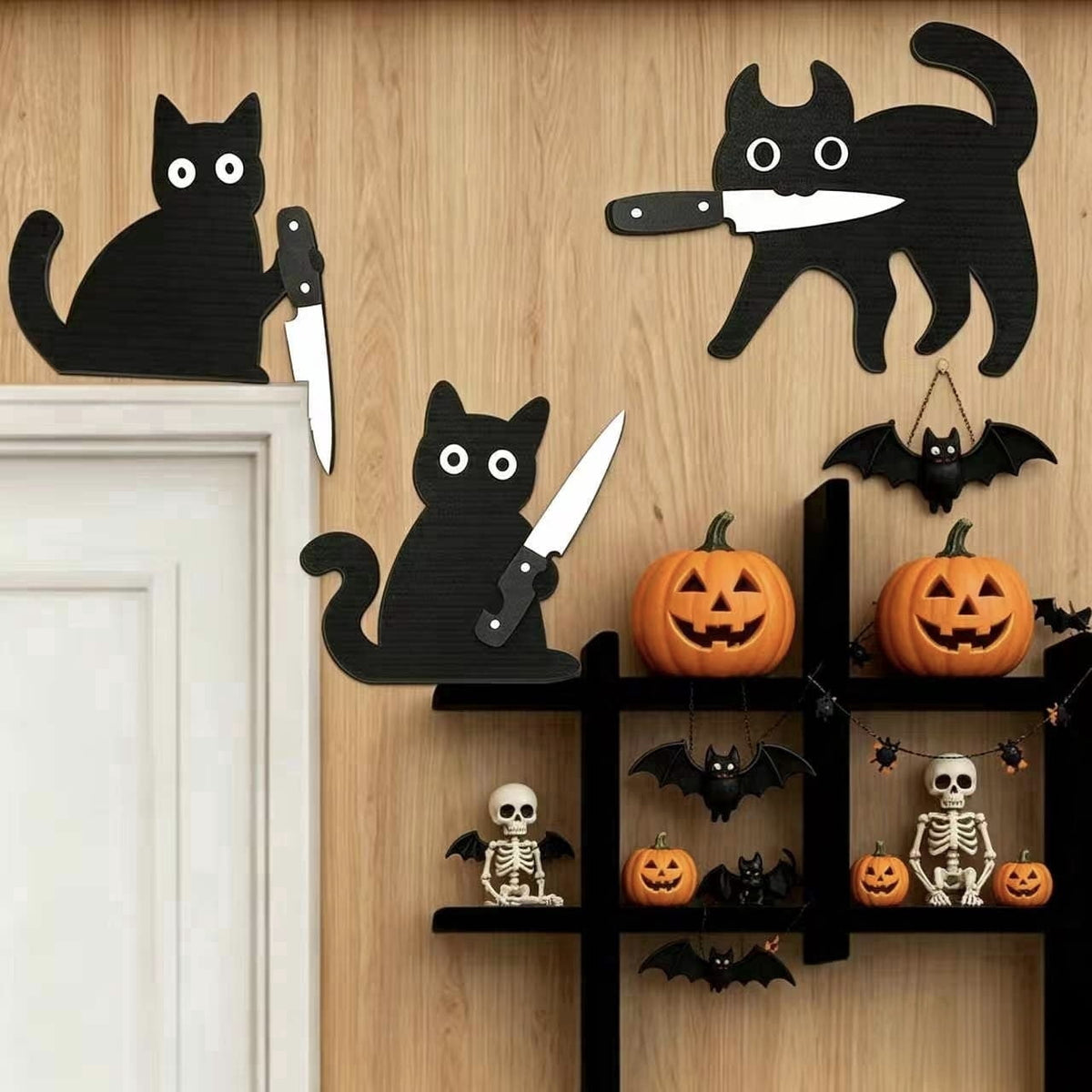 Wooden Black Cat Door-Corner Decorations, Set of Three at 8.6 Inches - Image 5