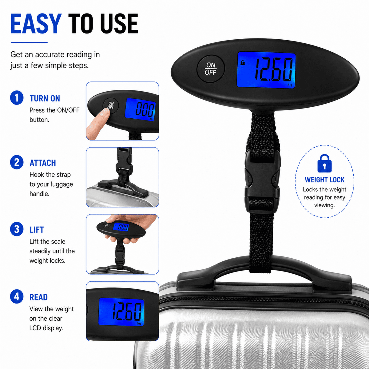 Digital Hanging Luggage Scale with Backlit Display, Weighs up to 88 lb - Image 5