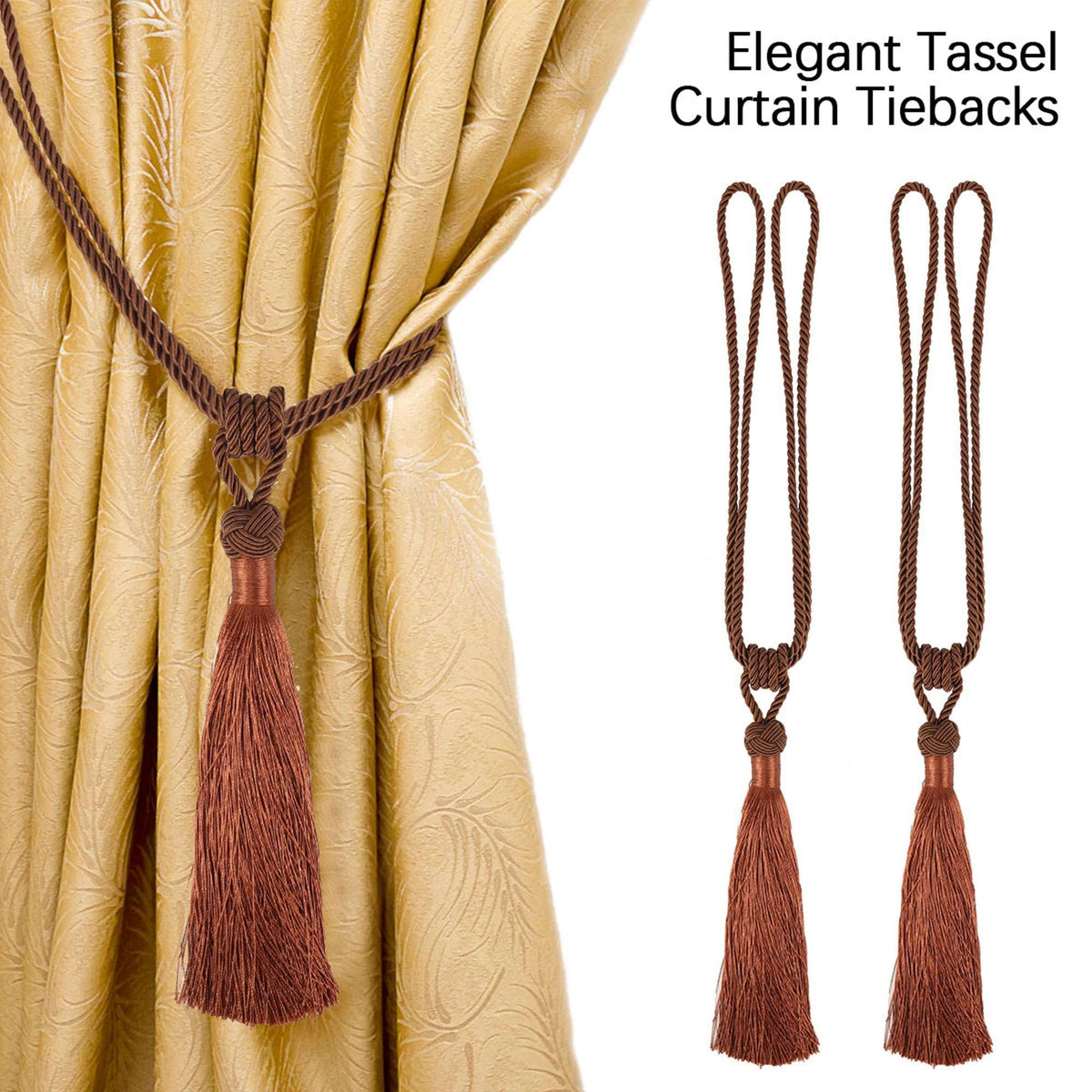 Tassel Curtain Tiebacks, Pair of Hand-Woven Ropes in Black Polyester - Image 4