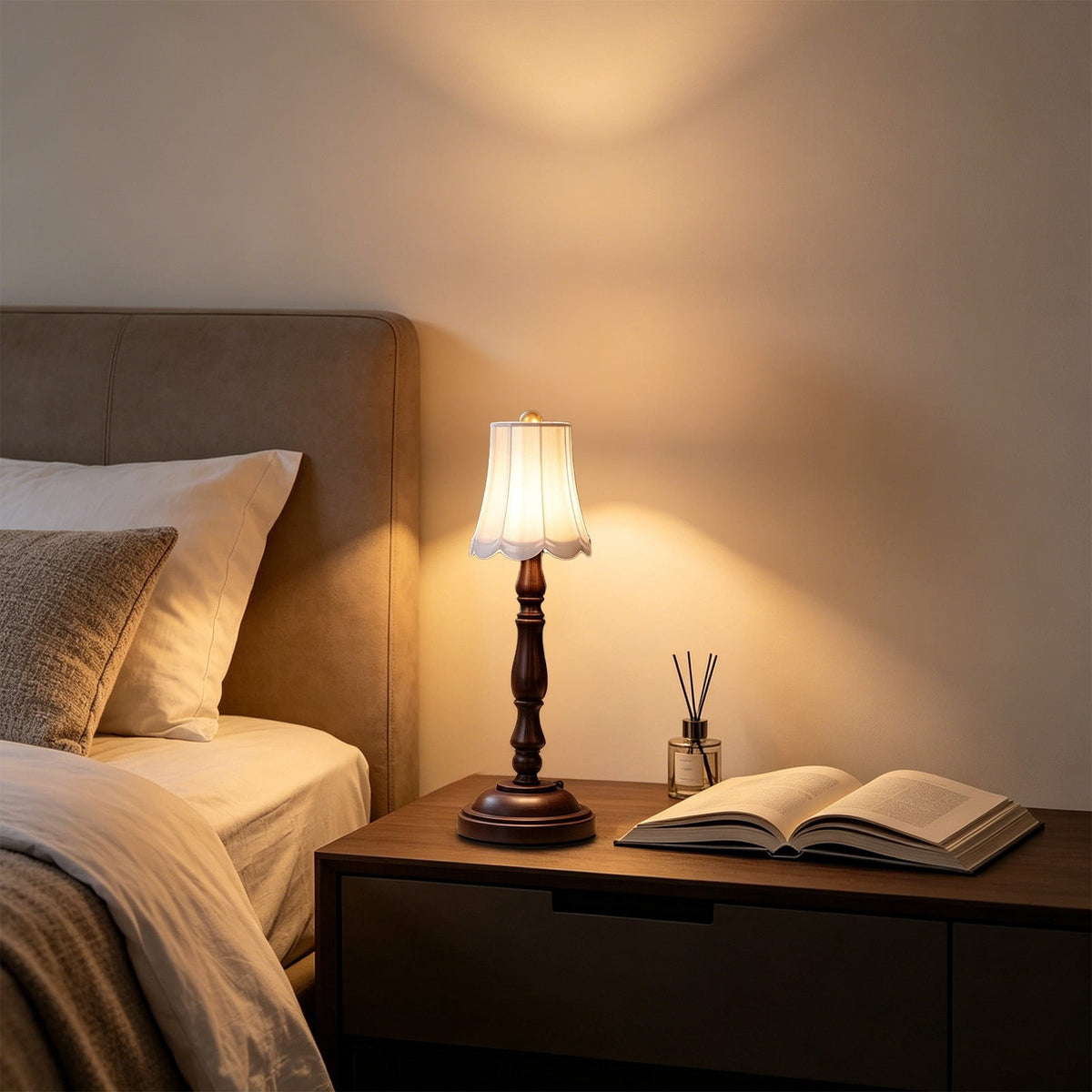 Retro Table Lamp with Pleated Shade, 7.28 Inches Tall and Warm LED Light - Image 6