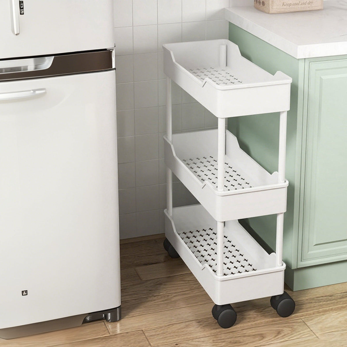 Slim Rolling Storage Cart, 5.9 Inches Wide with Braked Wheels and Tiered Baskets - Image 2