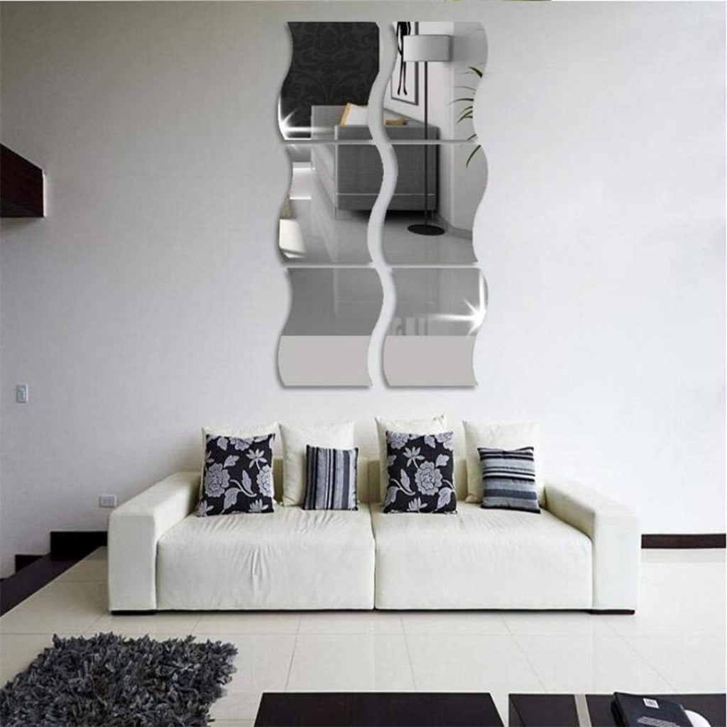 Wavy Acrylic Mirror Wall Stickers, Six Frameless Panels at 4.7 by 3.9 Inches - Image 4