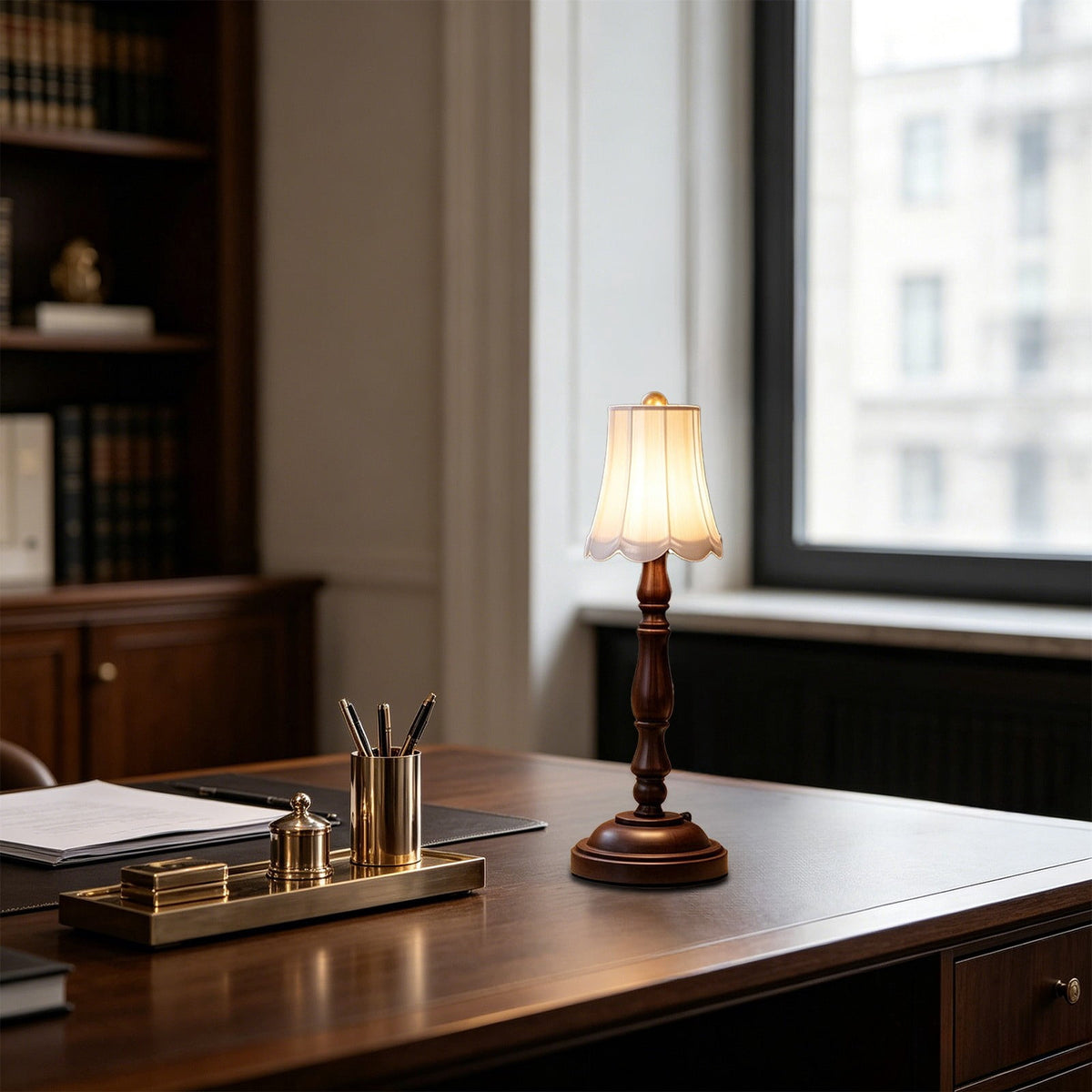 Retro Table Lamp with Pleated Shade, 7.28 Inches Tall and Warm LED Light - Image 5
