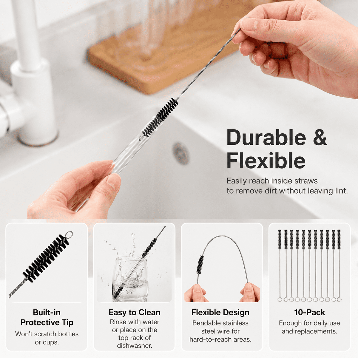Straw Cleaning Brushes, Ten 10-Inch Spiral Brushes for Straws and Narrow Tubes - Image 5