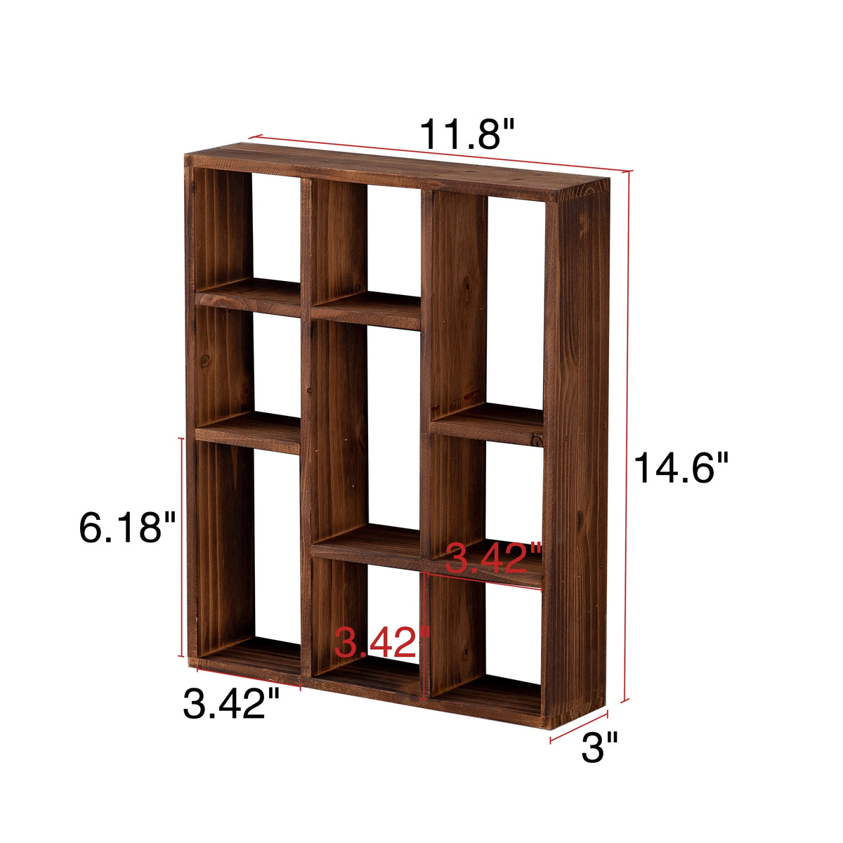 Nine-Cube Wooden Display Shelf in Rustic Brown, Wall-Mounted or Free-Standing - Image 4