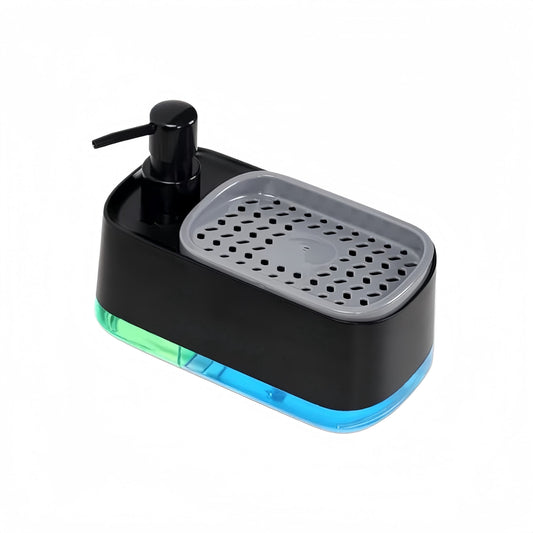 Dual Soap Dispenser with Built-In Sponge Tray for the Kitchen or Bathroom Sink