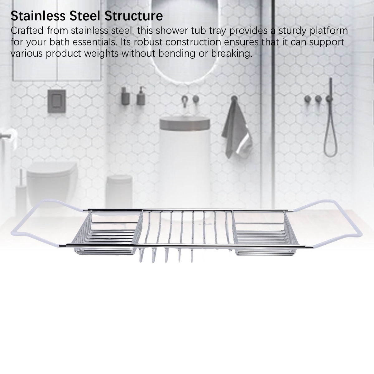 Expandable Bathtub Caddy Tray in Stainless Steel, 25 to 38.4 Inches Wide - Image 6