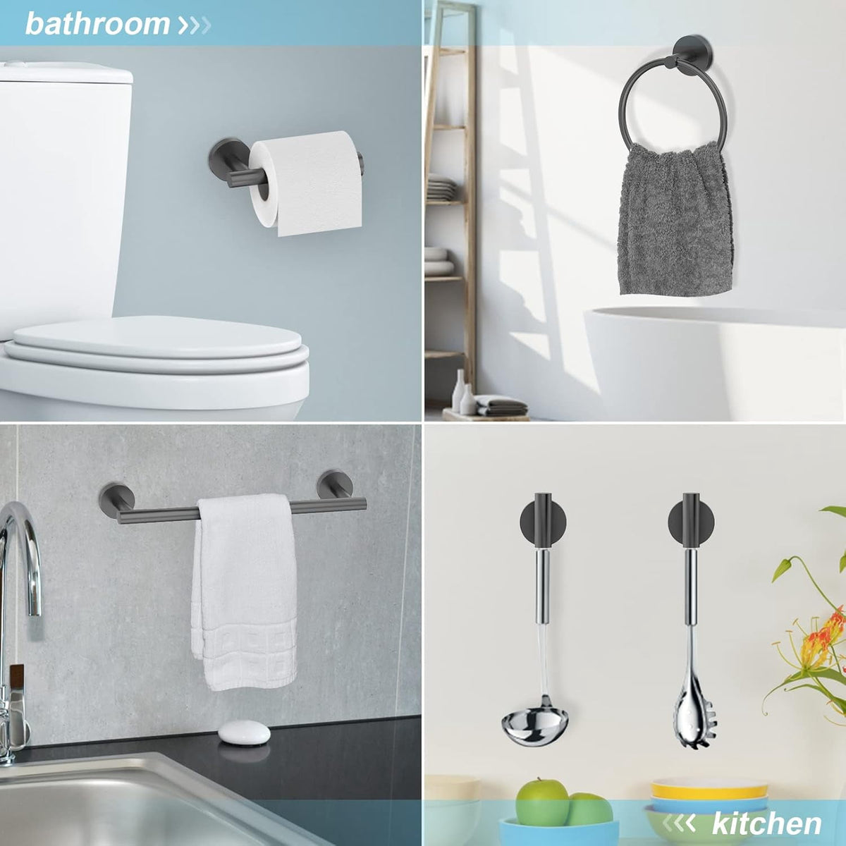 Seven-Piece Matte Black Bath Hardware Set with 16-Inch Towel Bar and Hooks - Image 5