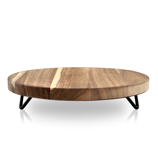 Round Acacia Wood Riser Tray, 10-Inch Pedestal for Counter Display