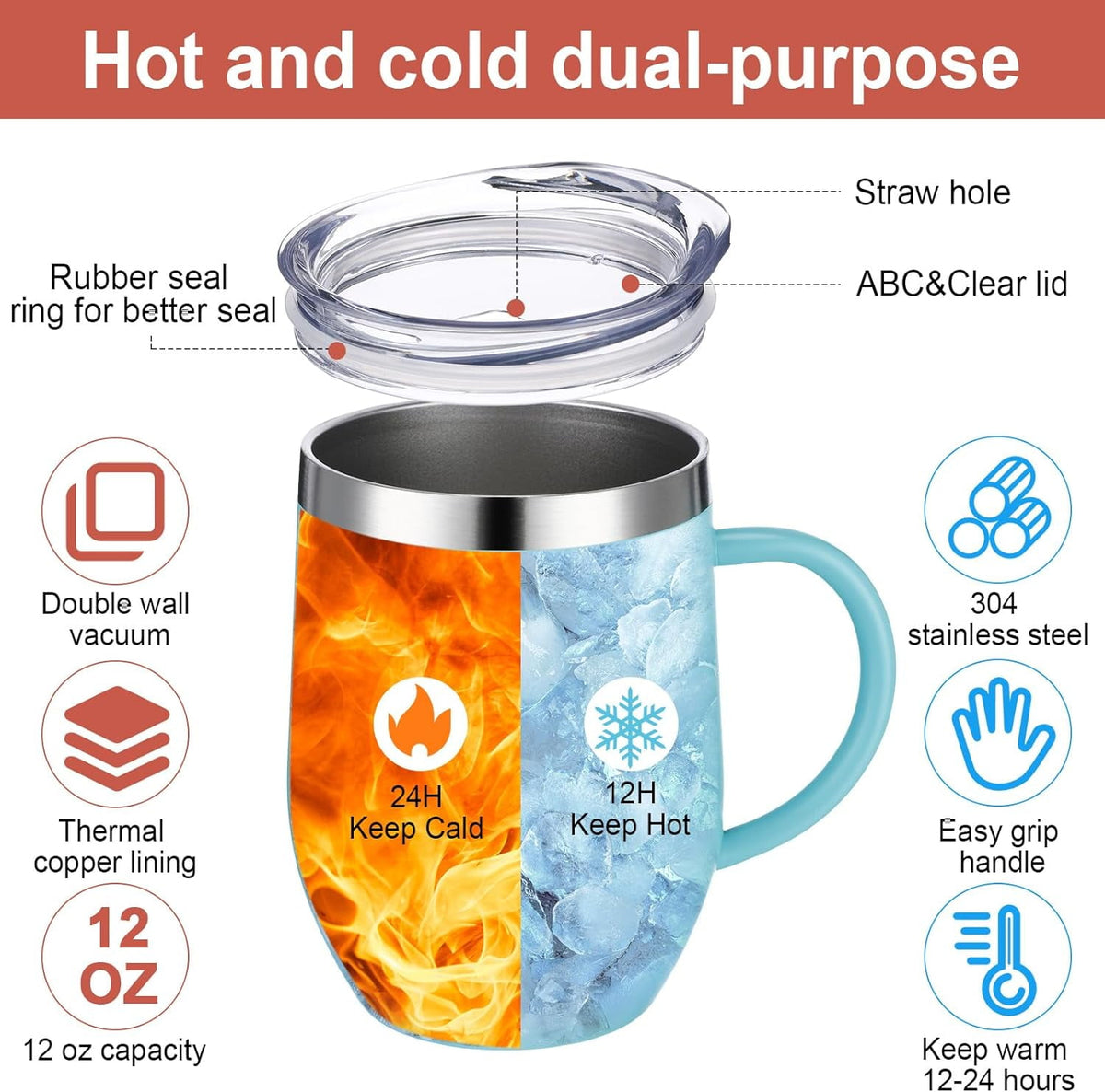 Insulated 12 oz Coffee Mug with Handle and Sliding Lid, Double-Wall Steel - Image 3