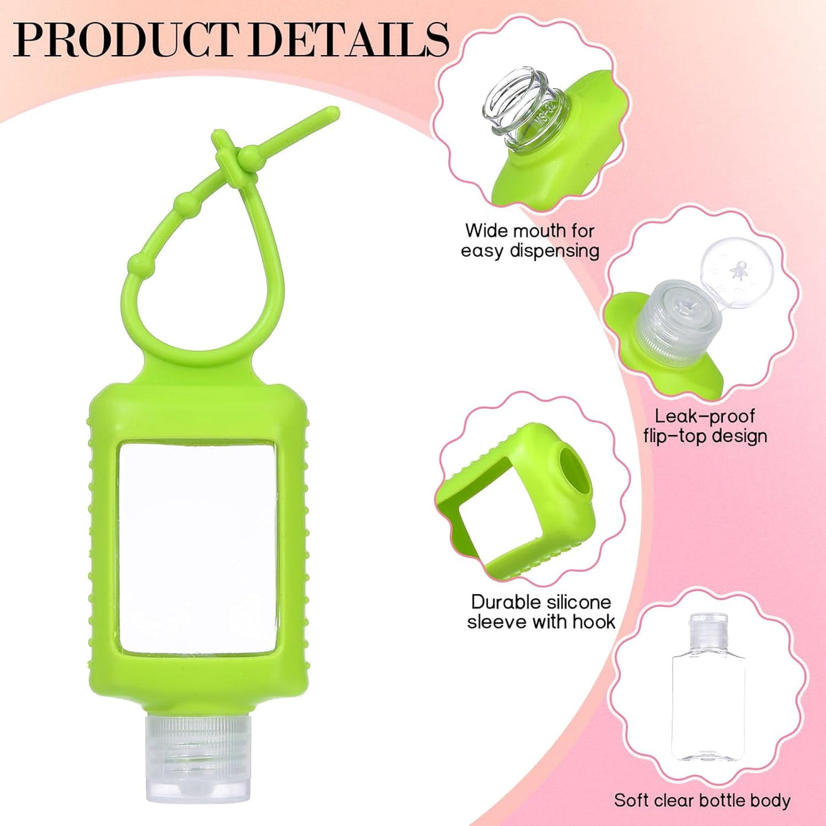 Refillable 2 oz Travel Bottles, Set of Seven with Silicone Sleeves and Flip Caps - Image 6