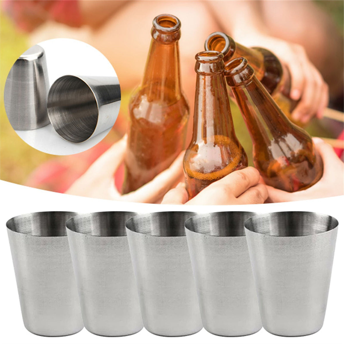 Stainless Steel Shot Cups, Set of Six at 1 oz Each with Polished Finish - Image 2