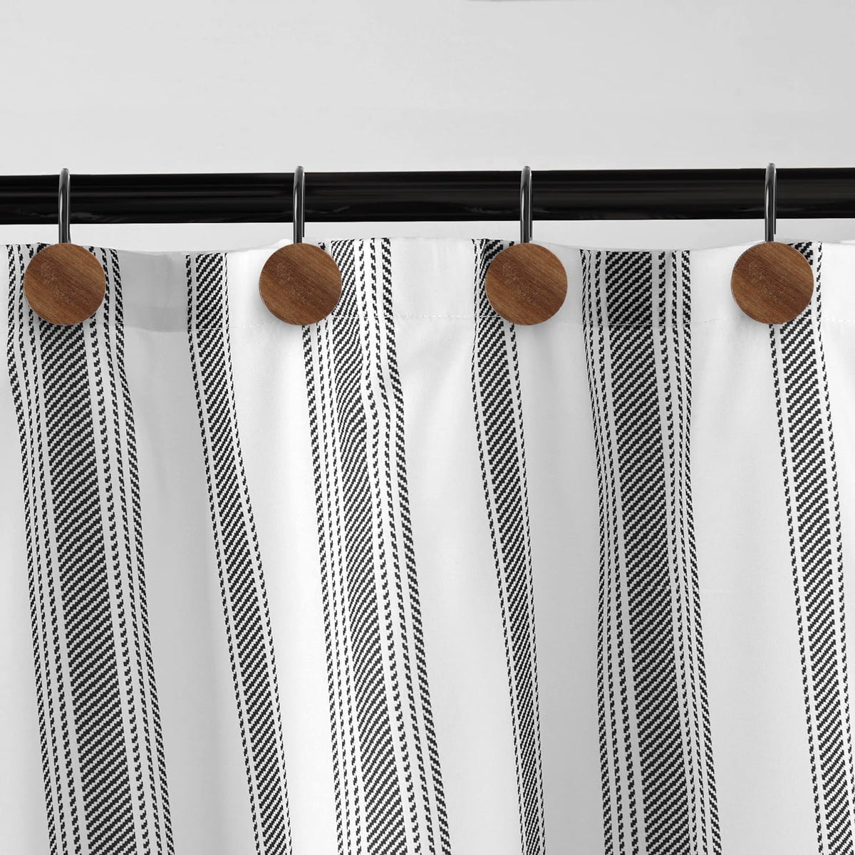 Shower Curtain Hooks with Round Wooden Discs, Twelve Rust-Resistant S-Hooks - Image 3