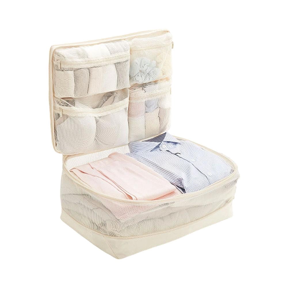 Five-in-One Compression Packing Cube with Four Mesh Lid Pockets and Hanging Loop