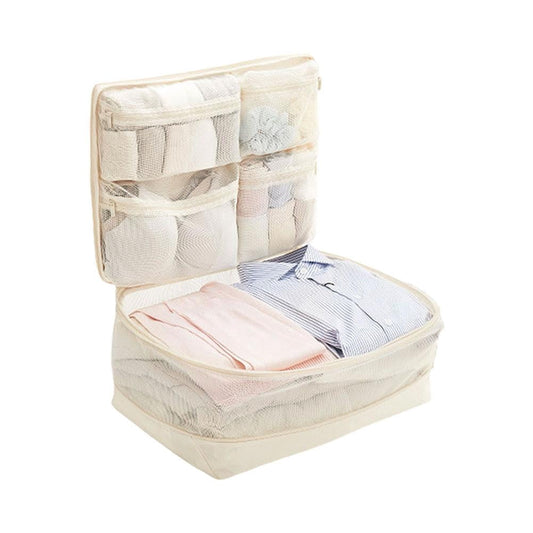 Five-in-One Compression Packing Cube with Four Mesh Lid Pockets and Hanging Loop